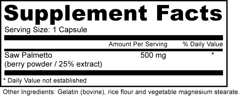Saw Palmetto Herbal Dietary Supplement Fact